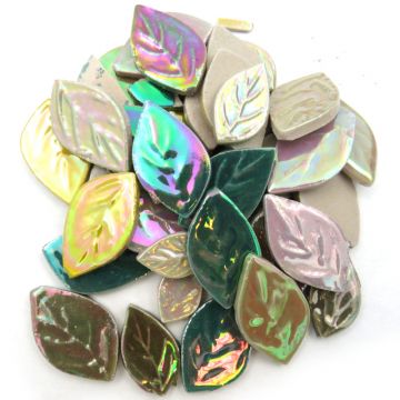 Large Iridescent Ceramic Leaf Mix: +/-80 pieces
