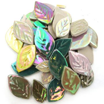 Large Iridescent Ceramic Leaf Mix: +/-80 pieces