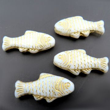4 Fish: White w/ Gold